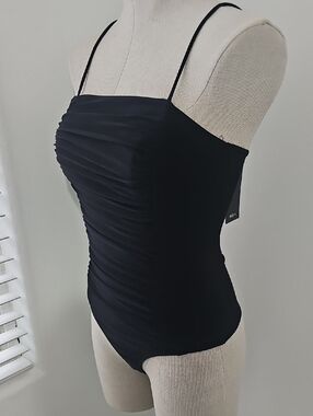 Black Ruched Bodysuit with Thin Straps